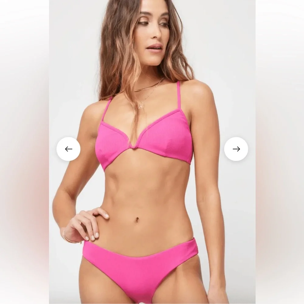 L*Space Sandy Ribbed Bikini Bottom Classic Bougainvillea X-Small NWT